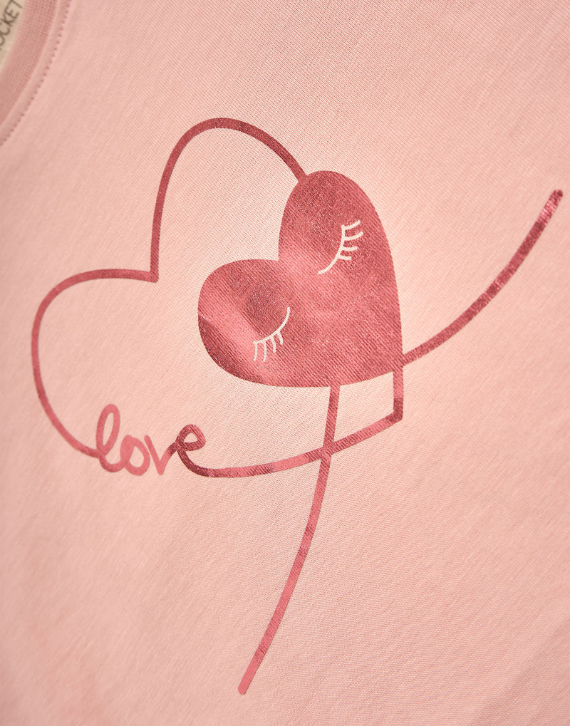Love Heart Printed Girls Pink T-Shirt