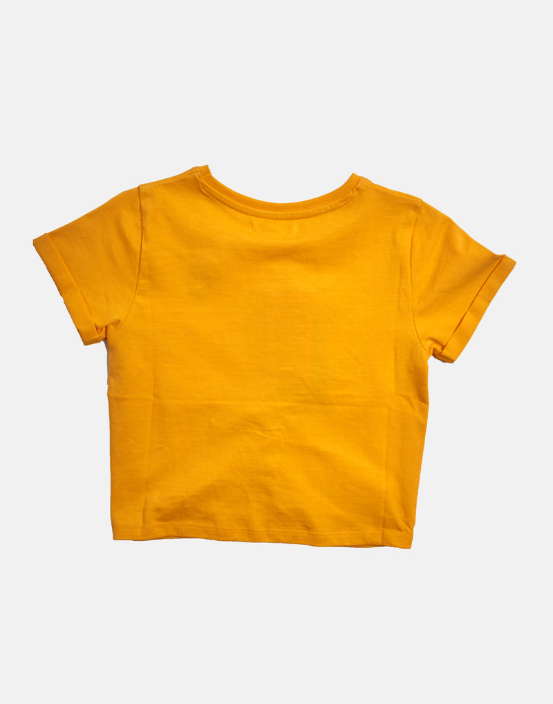 Girls Cotton Gathered Front Design Yellow T-Shirt