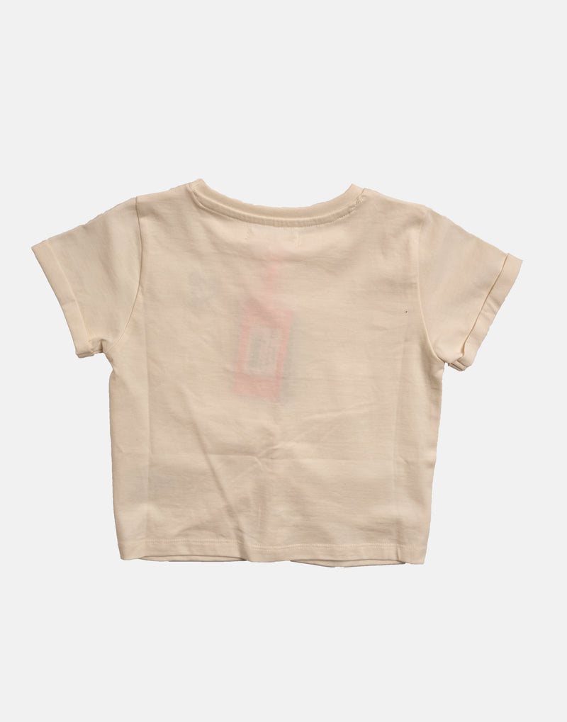 Girls Cotton Gathered Front Design Beige T-Shirt