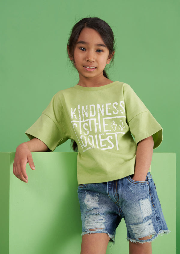 Girls Kindness Slogan Printed Green T-Shirt