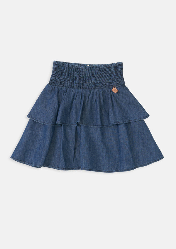 Girls Cotton Blue Tiered Skirt