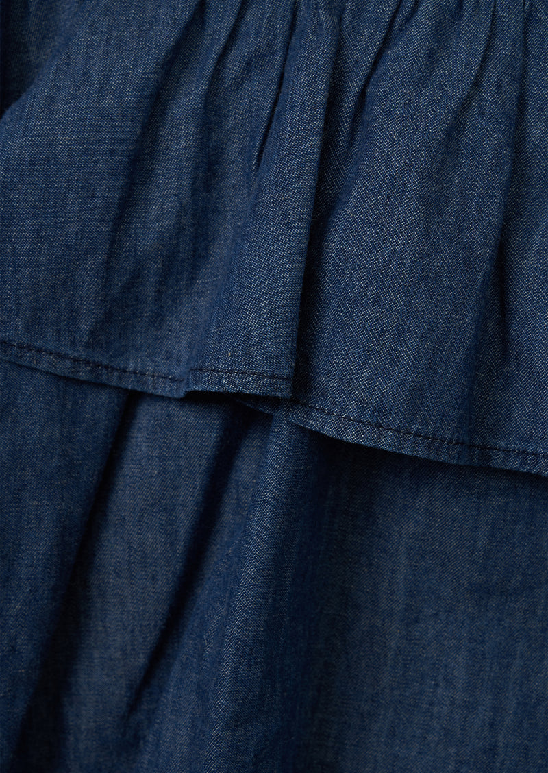 Girls Cotton Blue Tiered Skirt