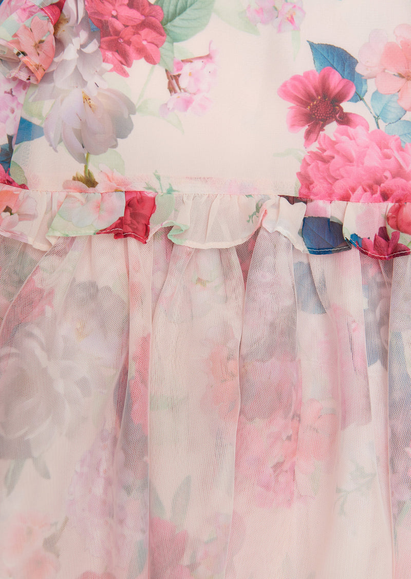 Girls Pink Floral Printed Tutu Dress