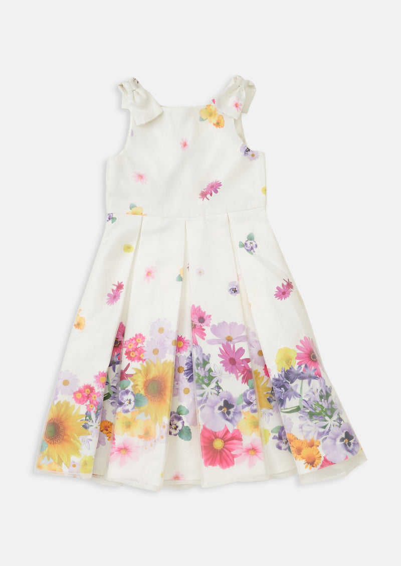 Girls Floral Printed Ivory Gown Dress