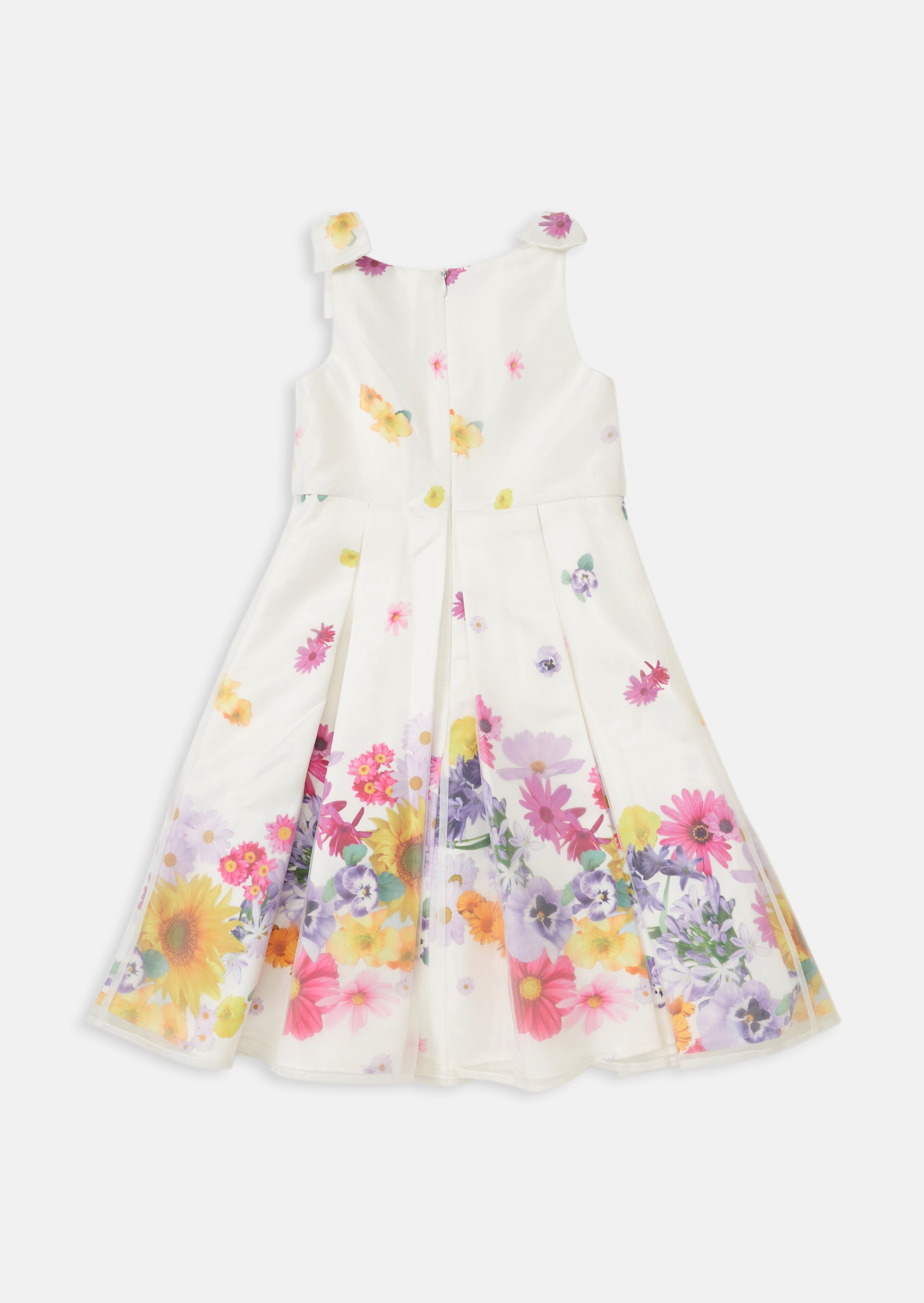 Girls Floral Printed Ivory Gown Dress