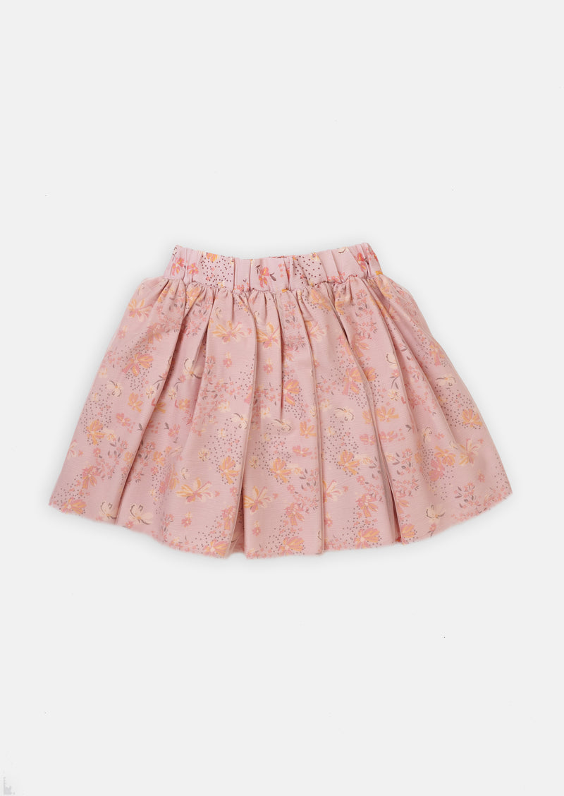 Girls Pink Floral Printed Skirt