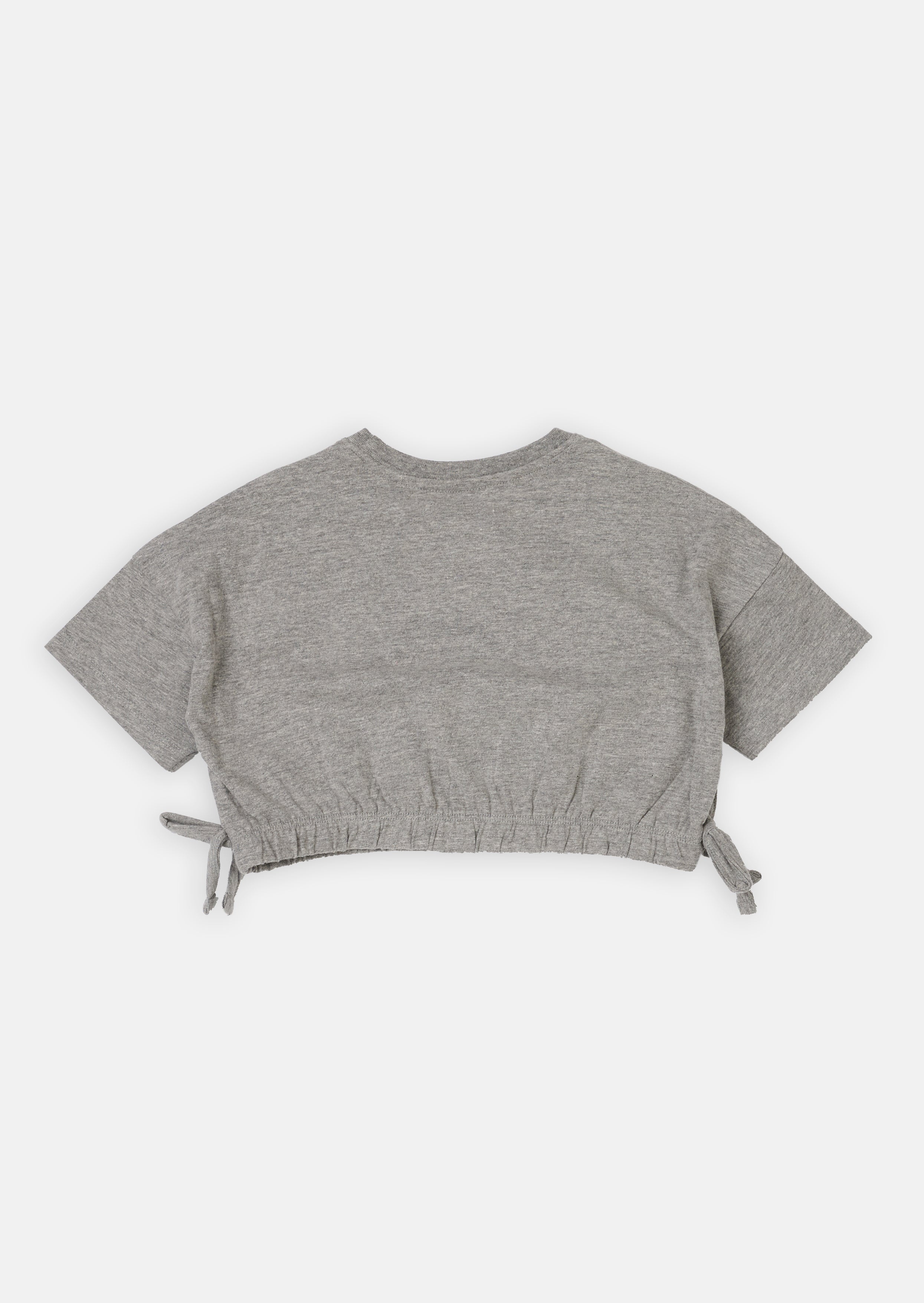 Girls Grey Tie Side Brand Logo Printed T-Shirt