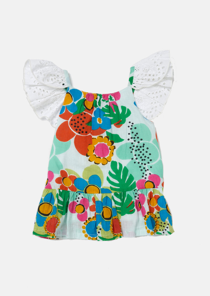 Girls Tropical Floral Printed Cotton Top