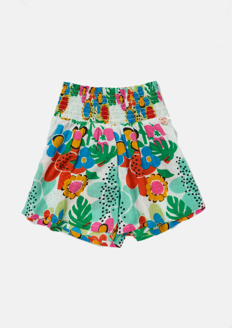 Girls Tropical Floral Printed Cotton Shorts