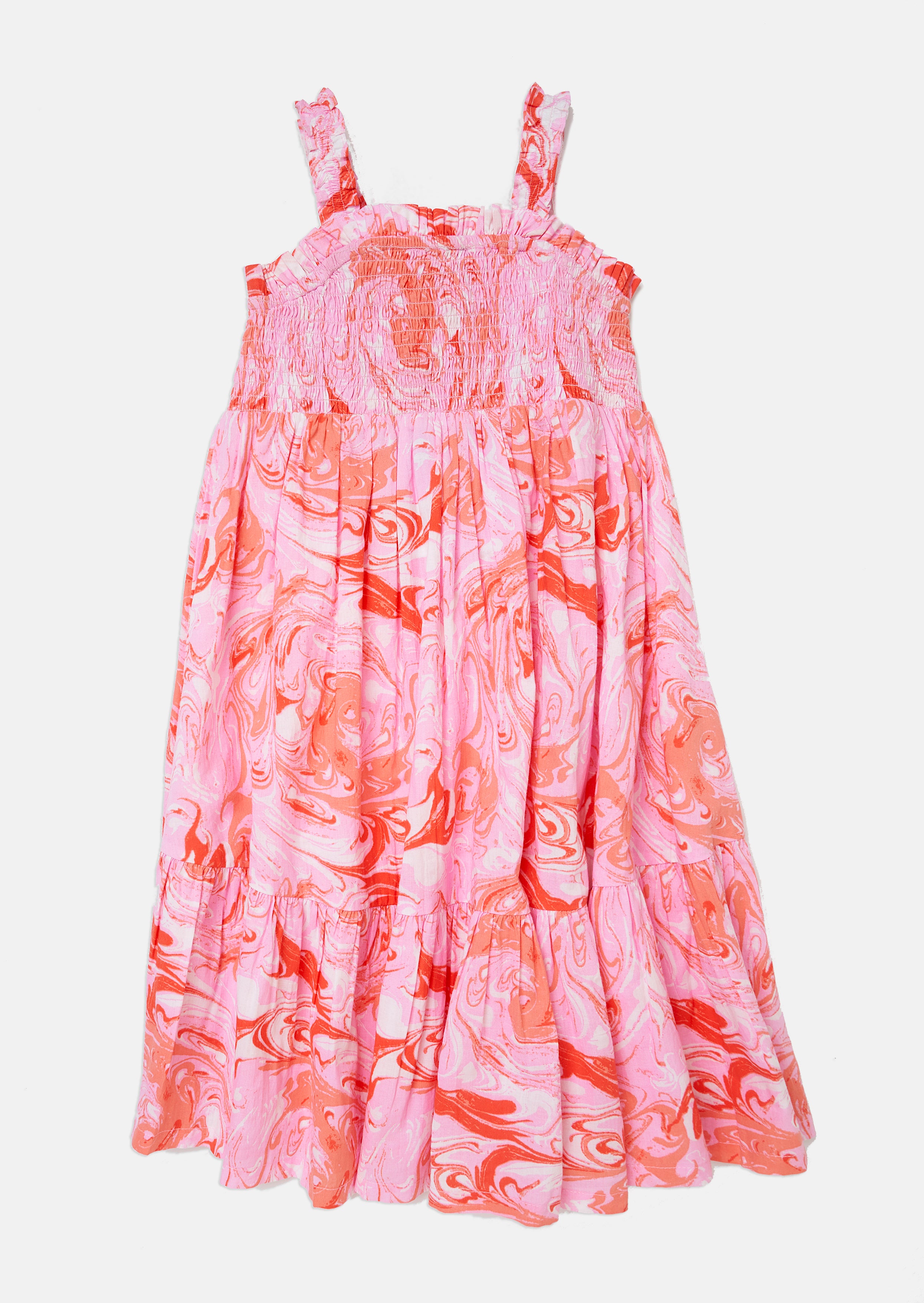 Girls Marble Printed Cotton Pink Dress