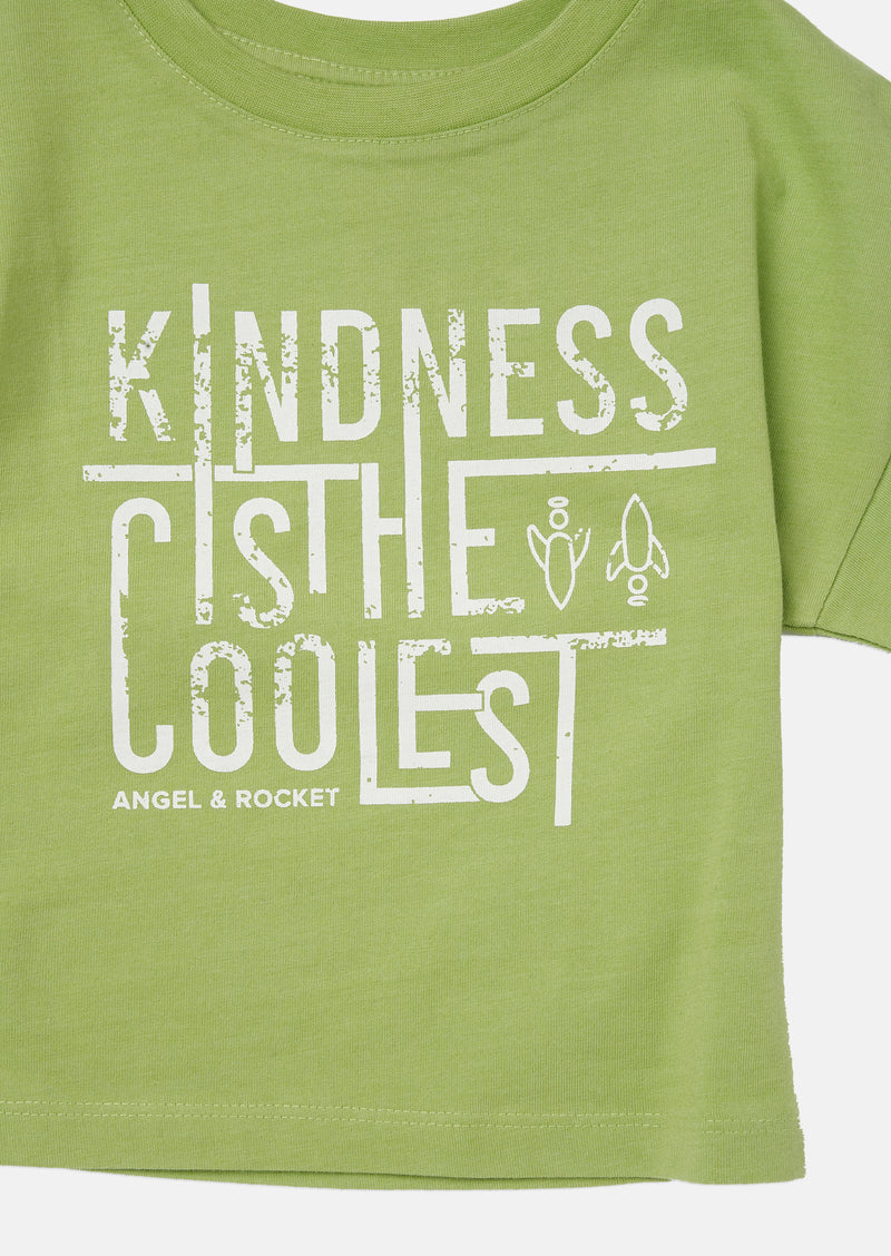 Girls Kindness Slogan Printed Green T-Shirt