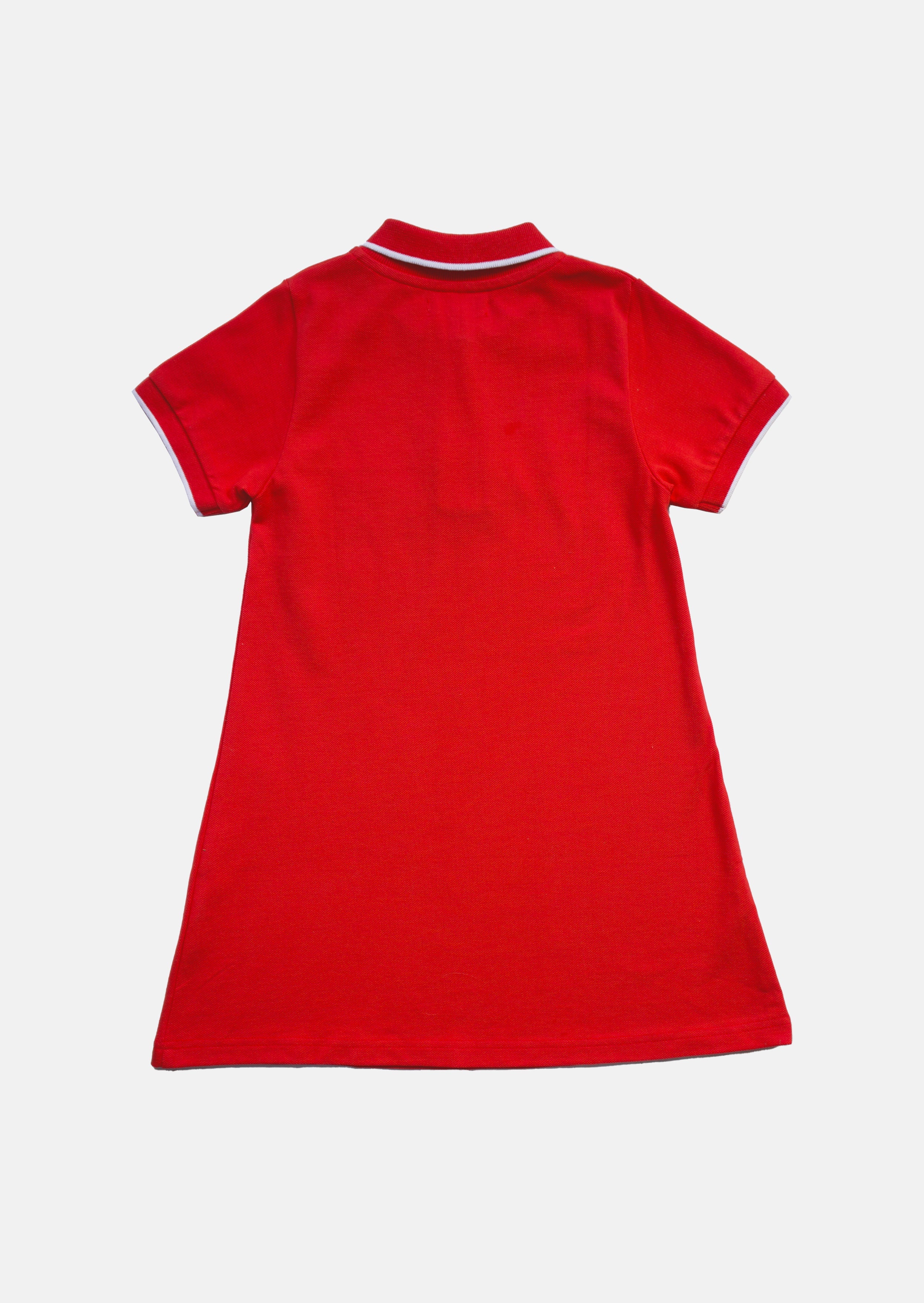 Girls Solid Red Polo Collar Dress