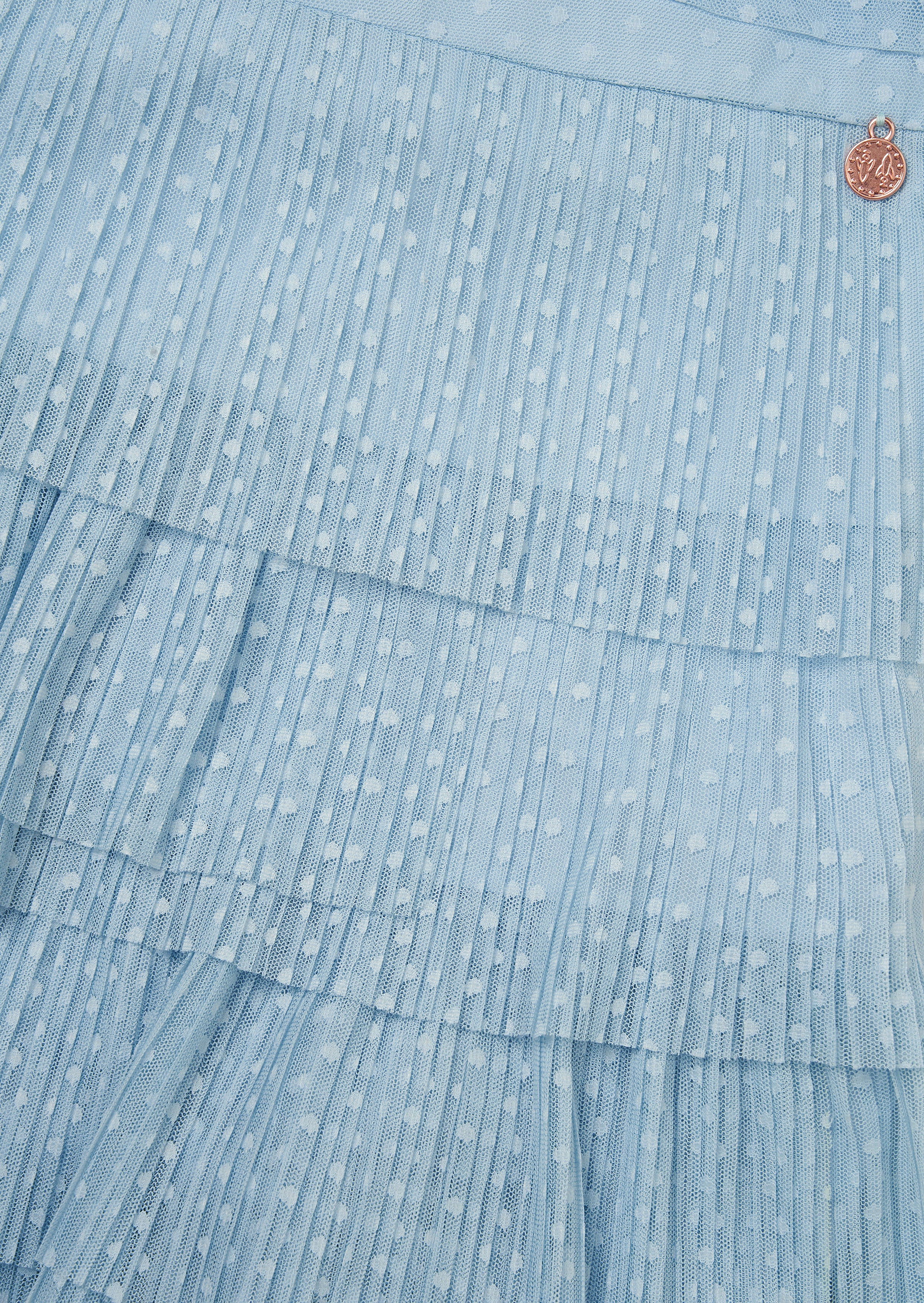 Girls Blue Spot Print Tiered Mesh Dress