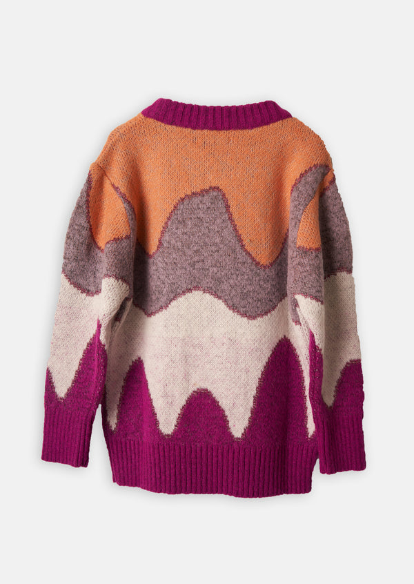 Girls Color Blocked Jacquard Sweater