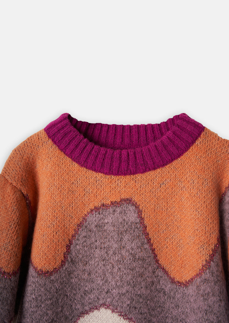 Girls Color Blocked Jacquard Sweater