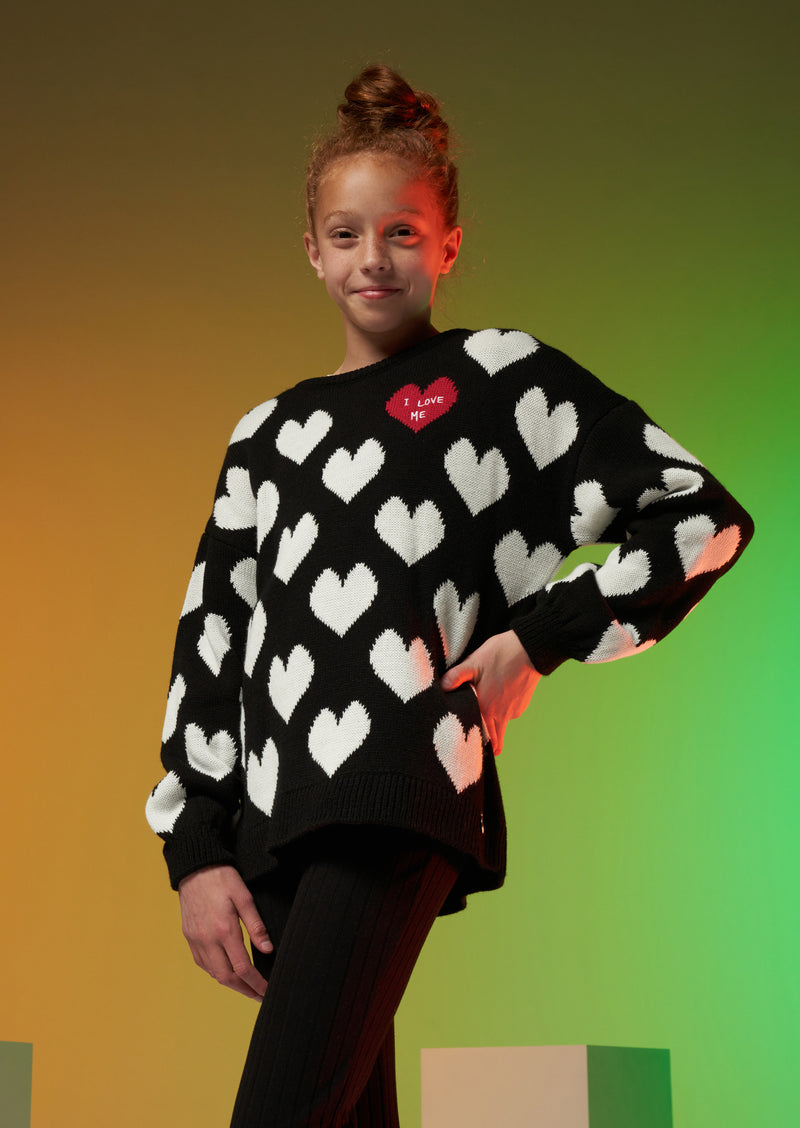 Girls Heart Printed Jacquard Sweater