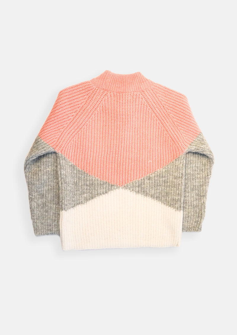 Girls Color Blocked Pink Sweater