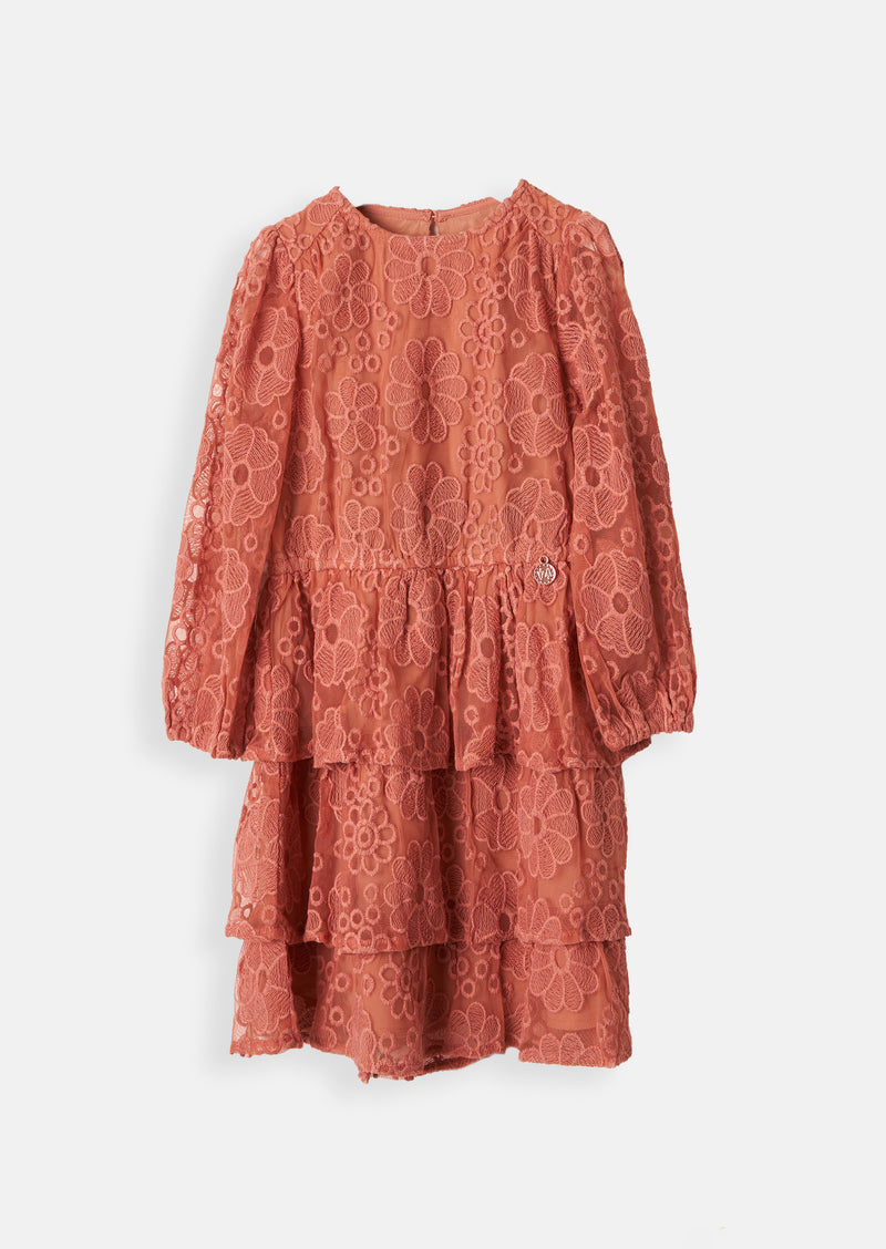 Girls Brown Floral Printed Premium Dress