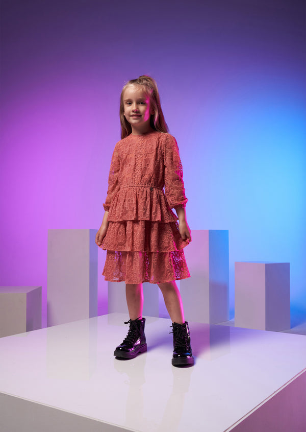 Girls Brown Floral Printed Premium Dress