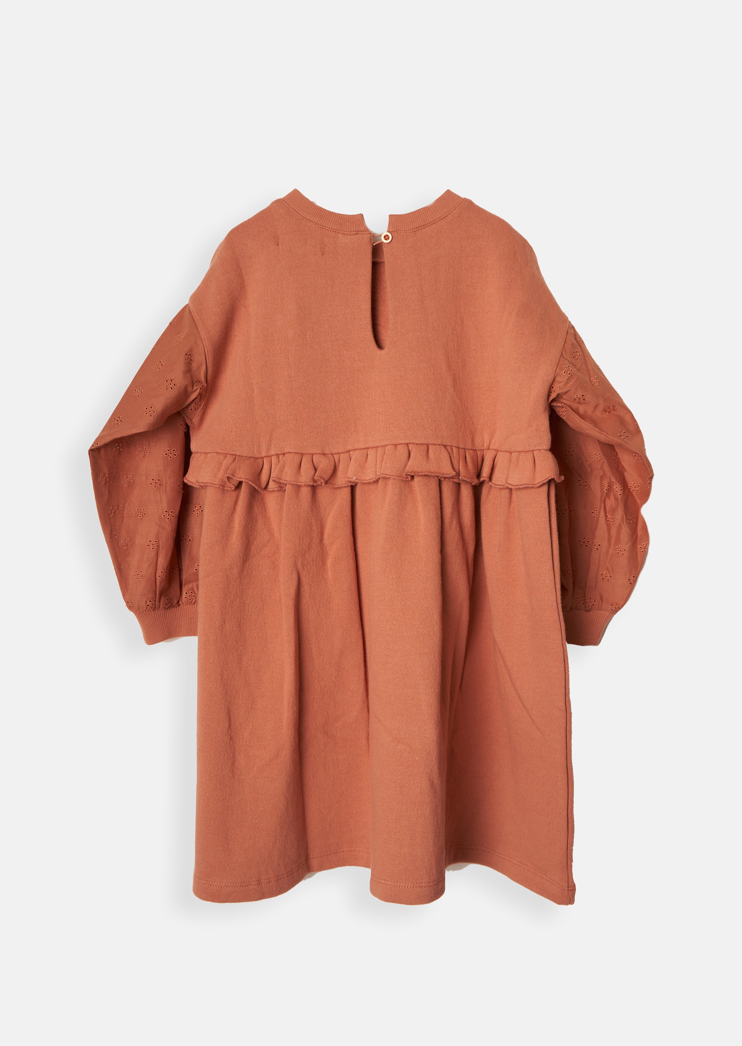 Girls Brown Embroidered Premium Sweat Dress