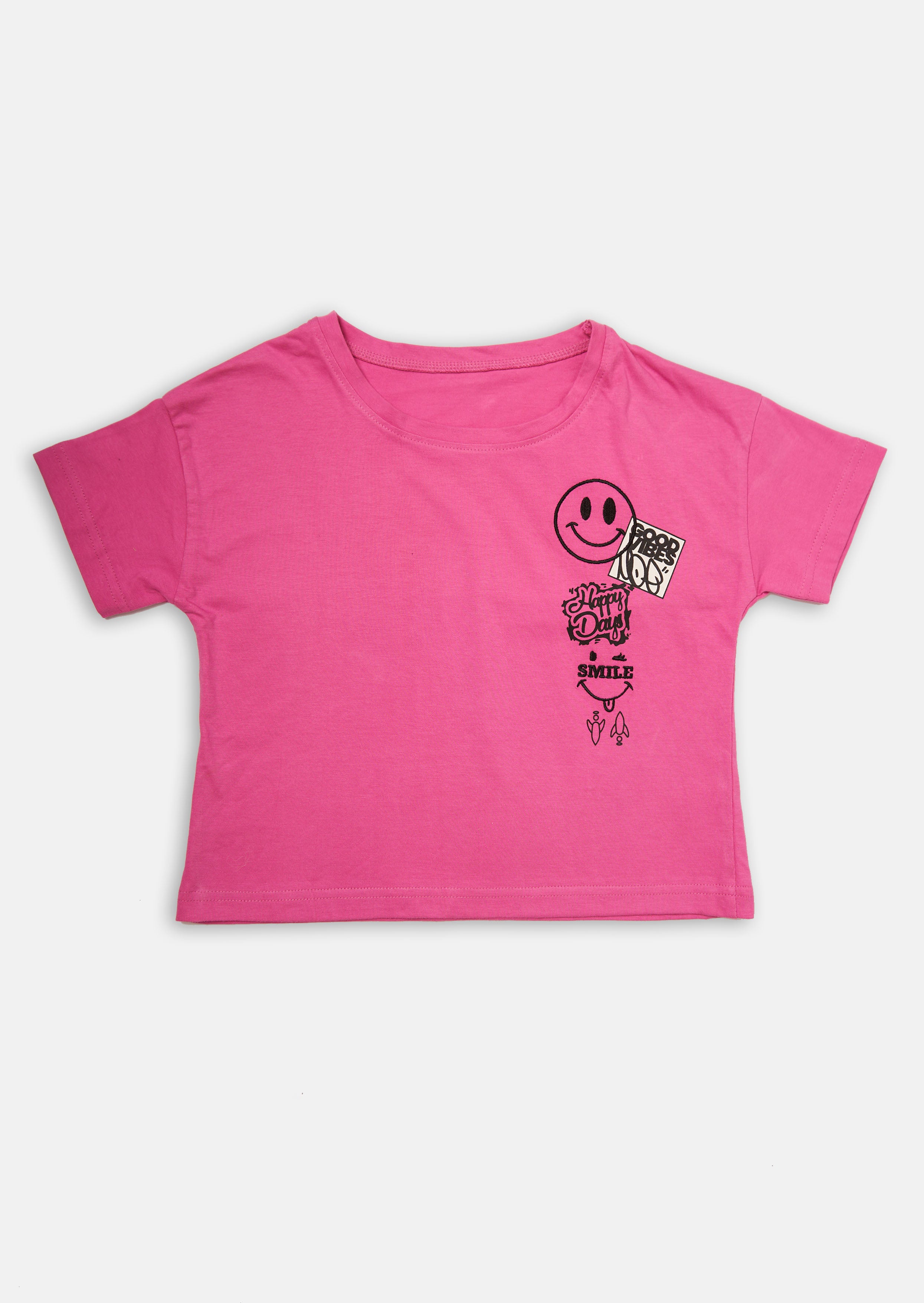 Girls Smiley Printed Pink T-Shirt
