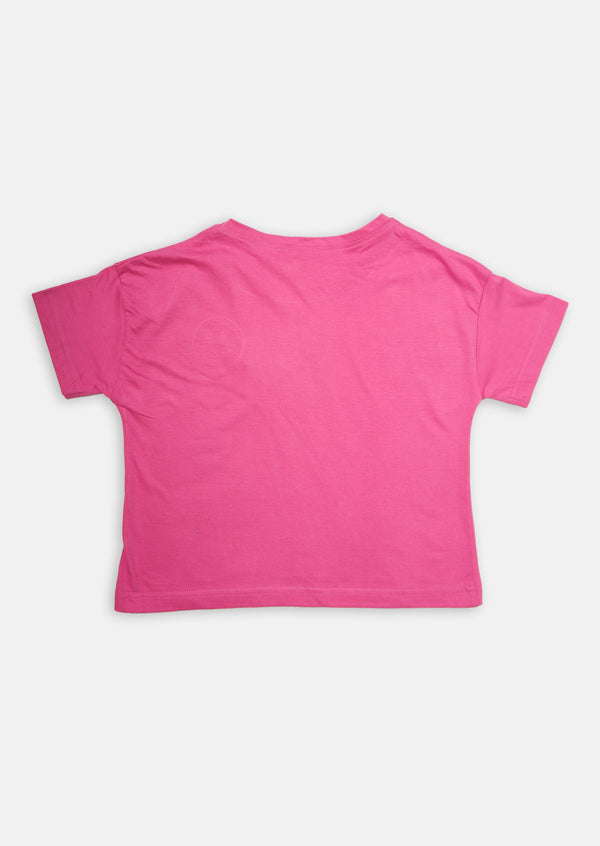Girls Smiley Printed Pink T-Shirt