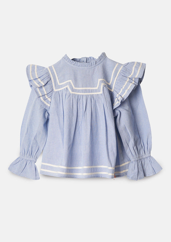 Girls Cotton Blue Chambray Top