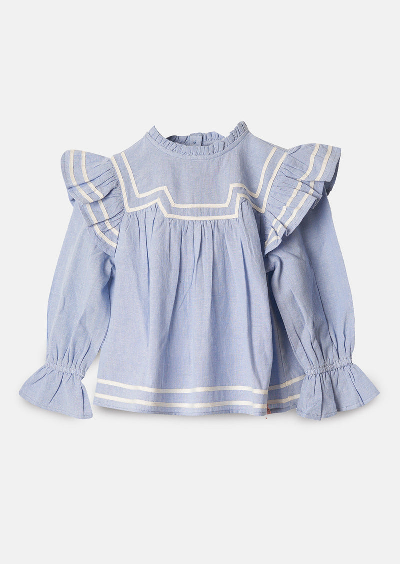 Girls Cotton Blue Chambray Top
