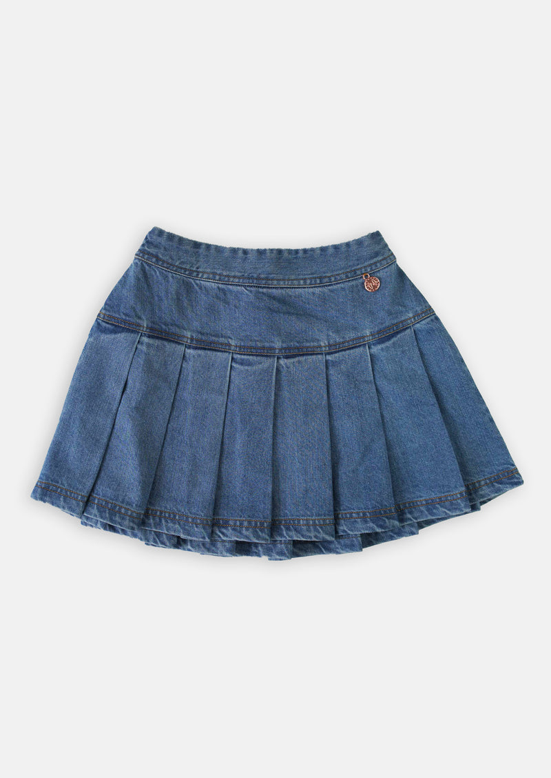 Girls Blue Denim Pleated Mini Skirt