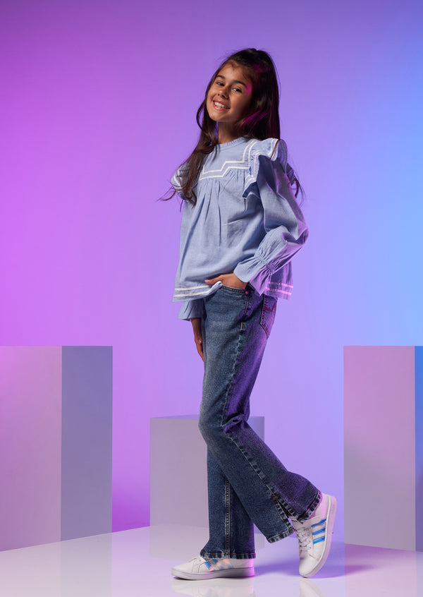 Girls Blue Denim Flare Jeans