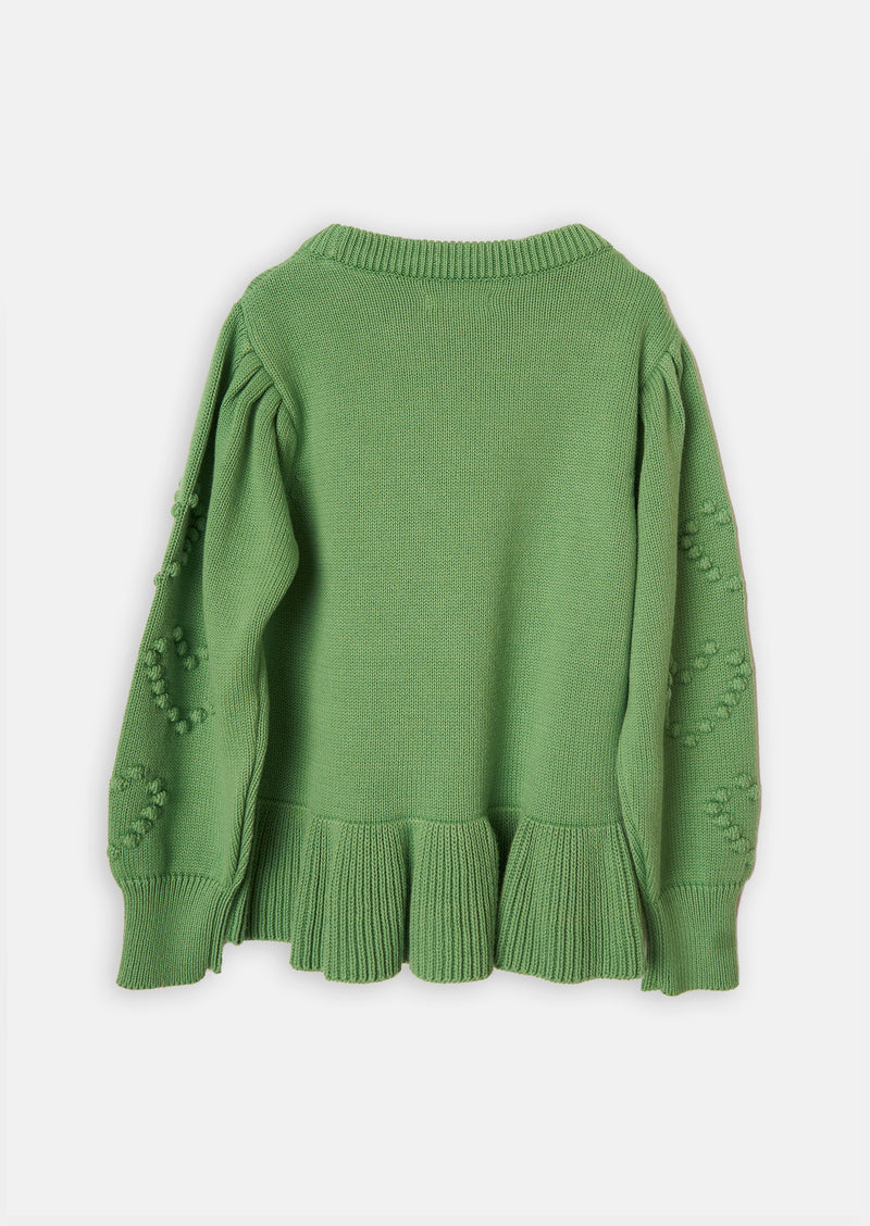 Girls Bobble Heart Printed Green Sweater