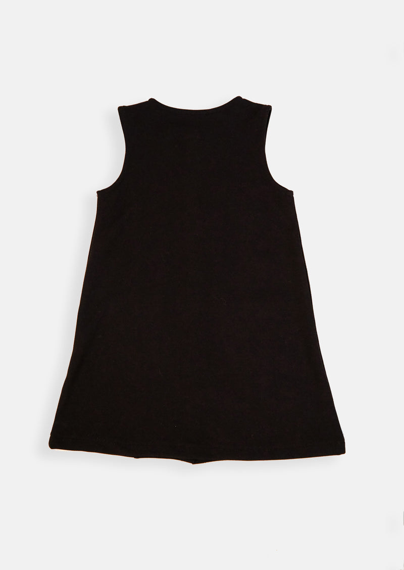 Girls Solid Black Pinafore Woven Dress