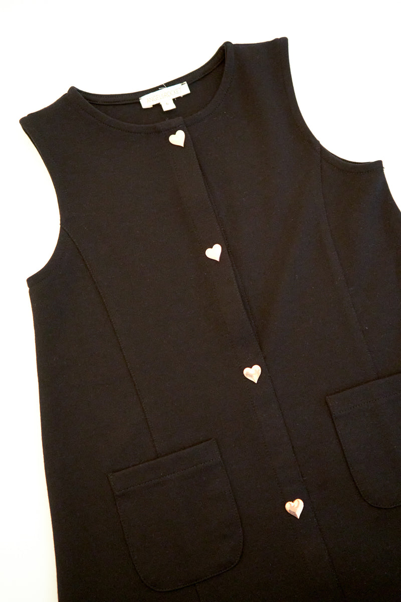 Girls Solid Black Pinafore Woven Dress