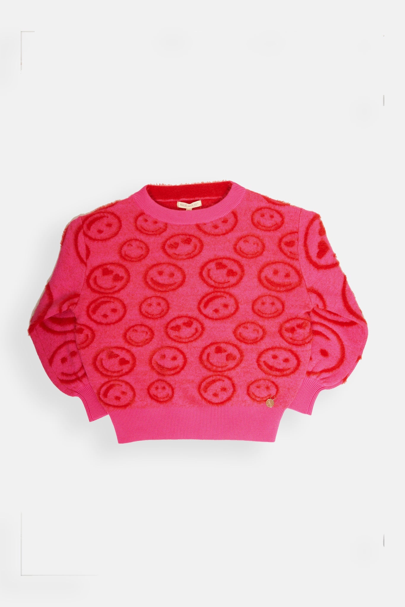 Girls Smiley Face Printed Pink Sweater