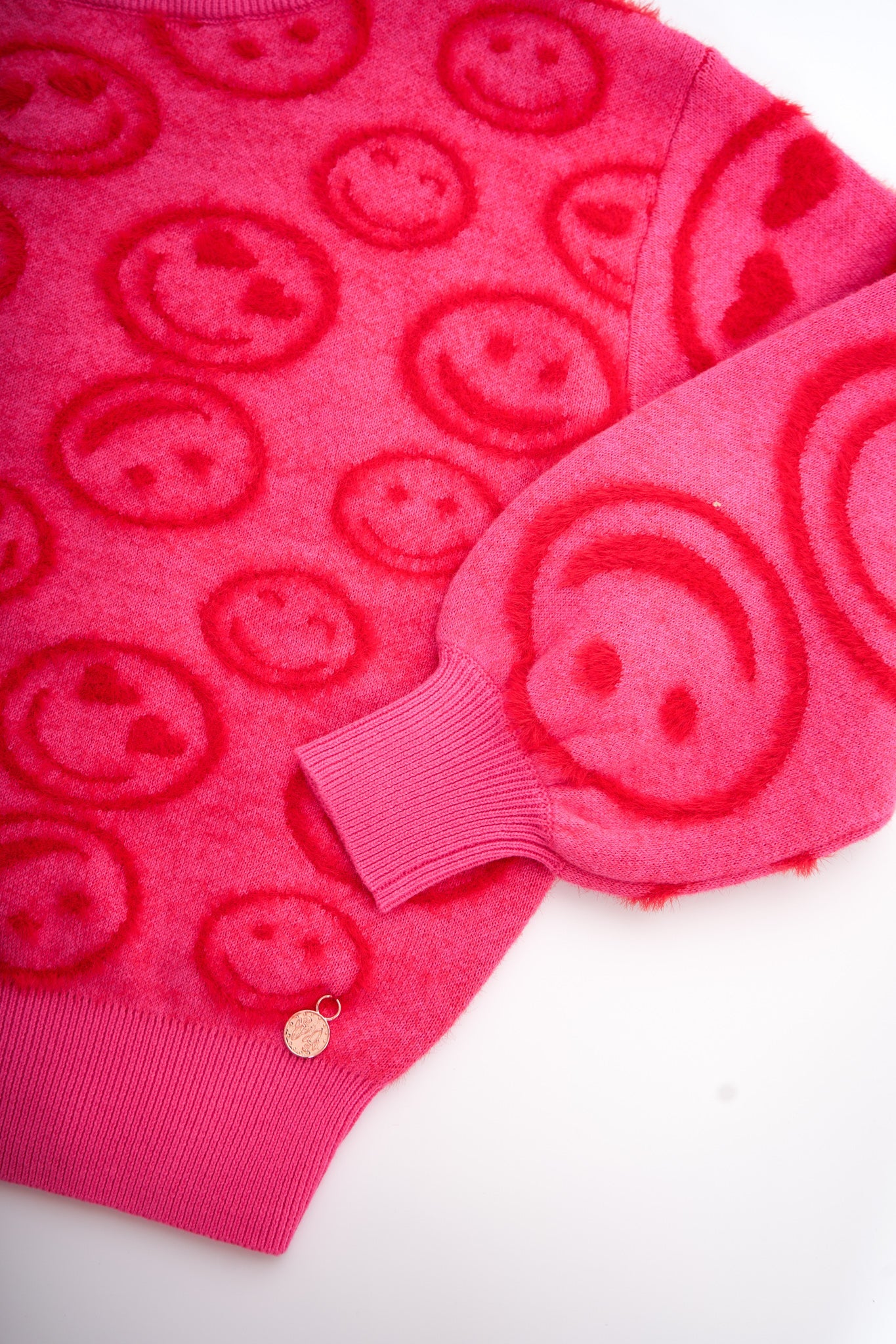 Girls Smiley Face Printed Pink Sweater