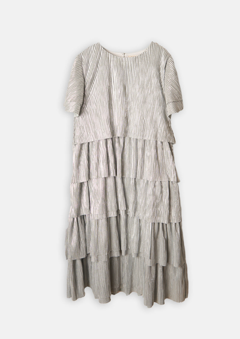 Girls Grey Crinkle Tiered Premium Dress