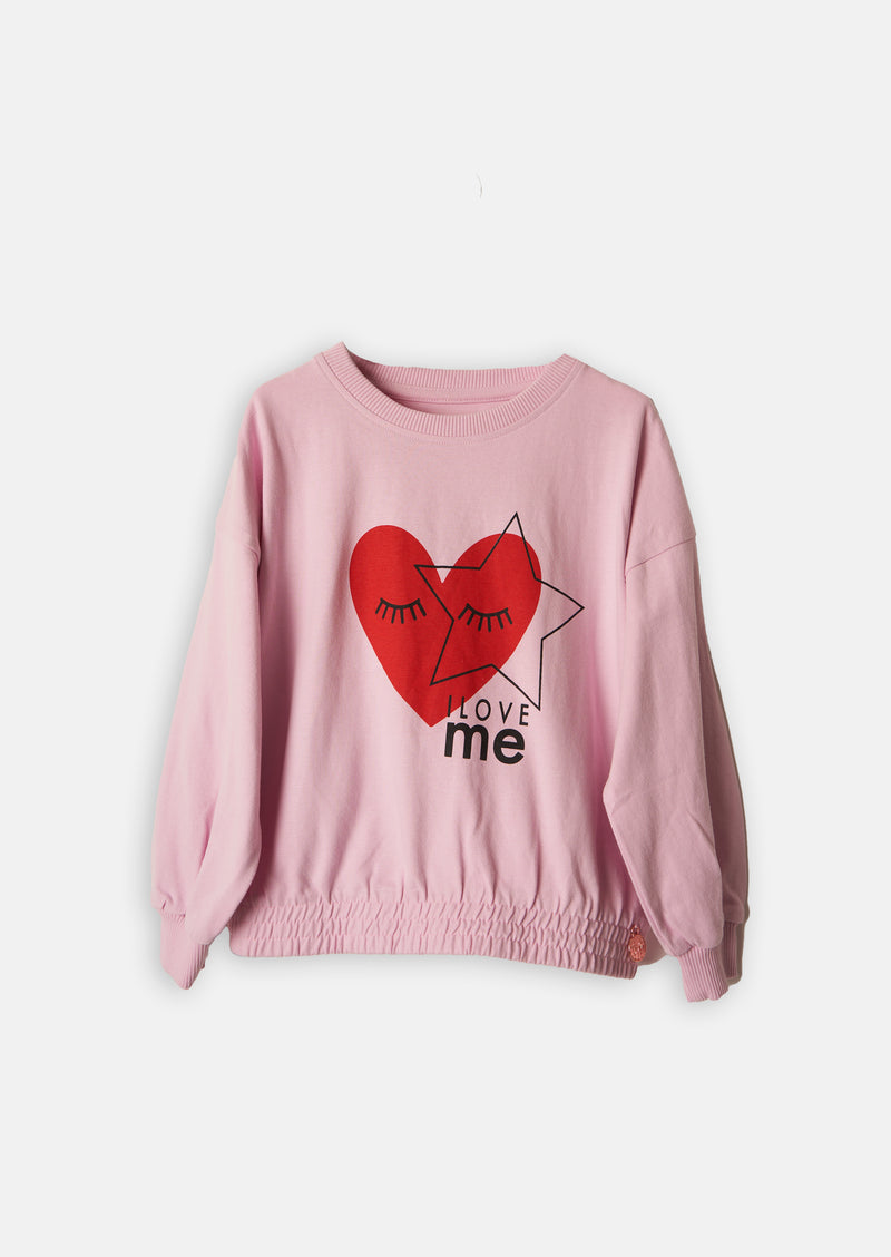 Girls Pink Heart Printed Sweatshirt
