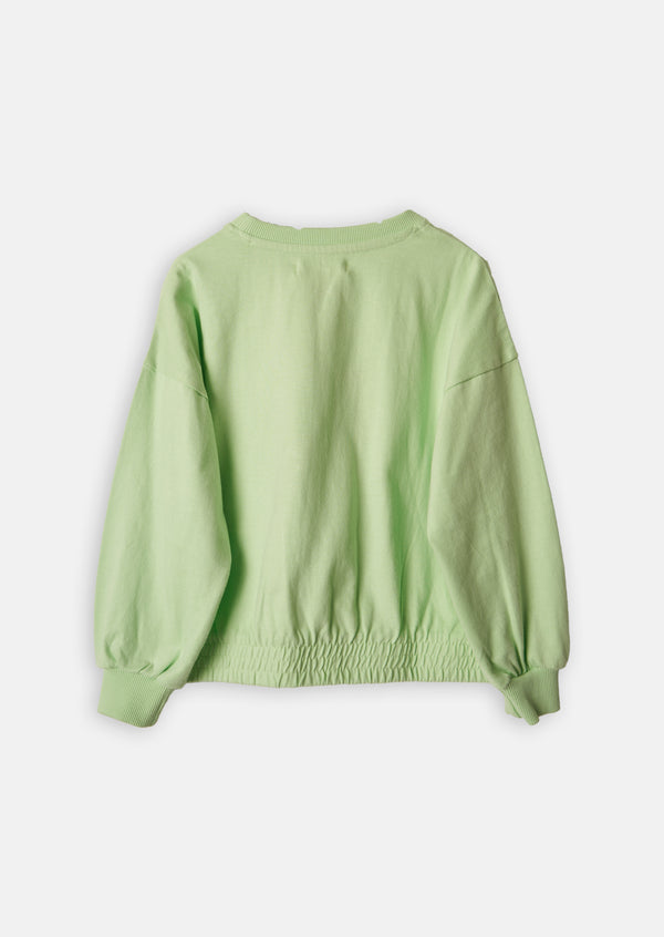 Girls Green Heart Printed Sweatshirt