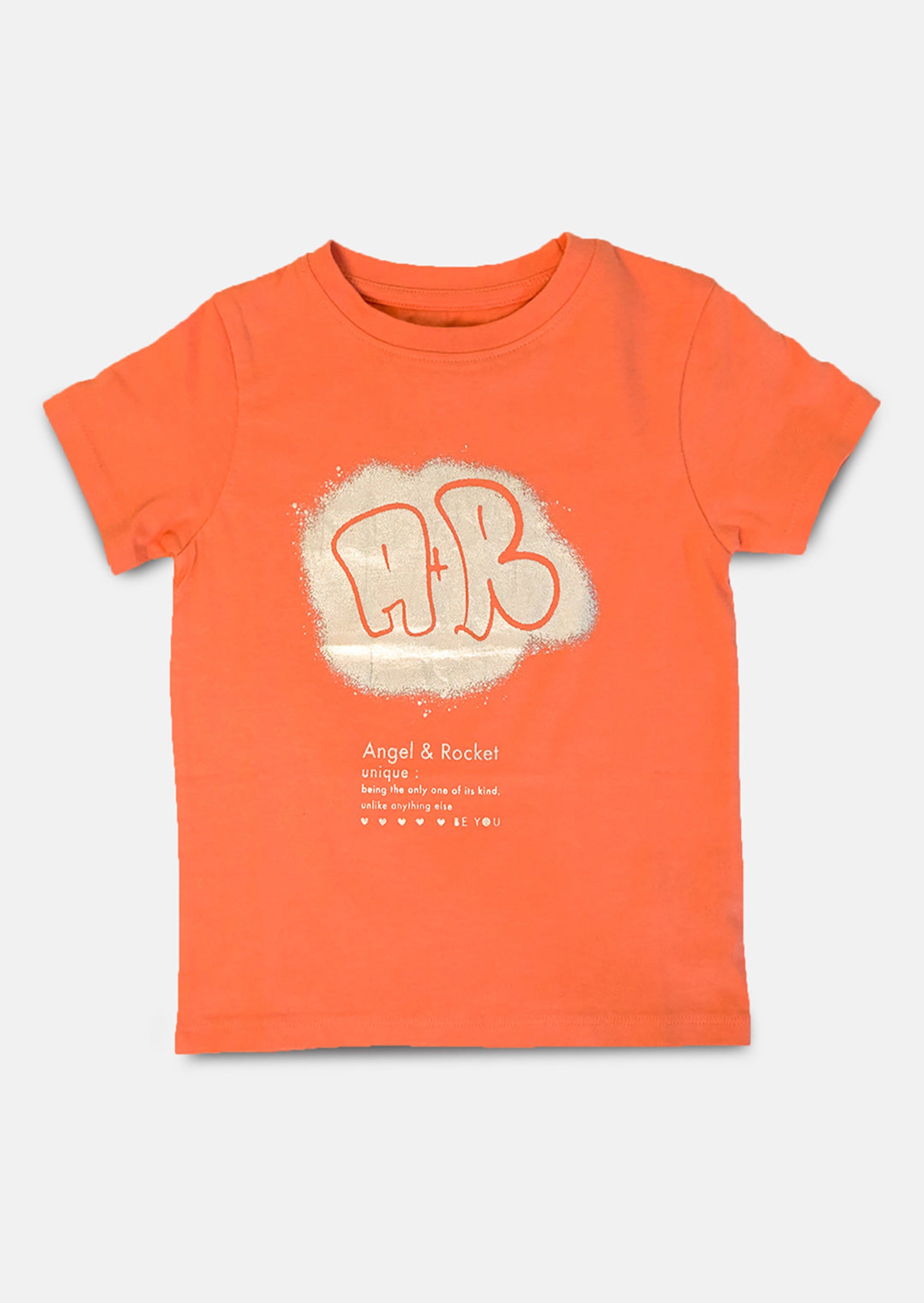 Girls Orange Foil Printed Graphic T-Shirt