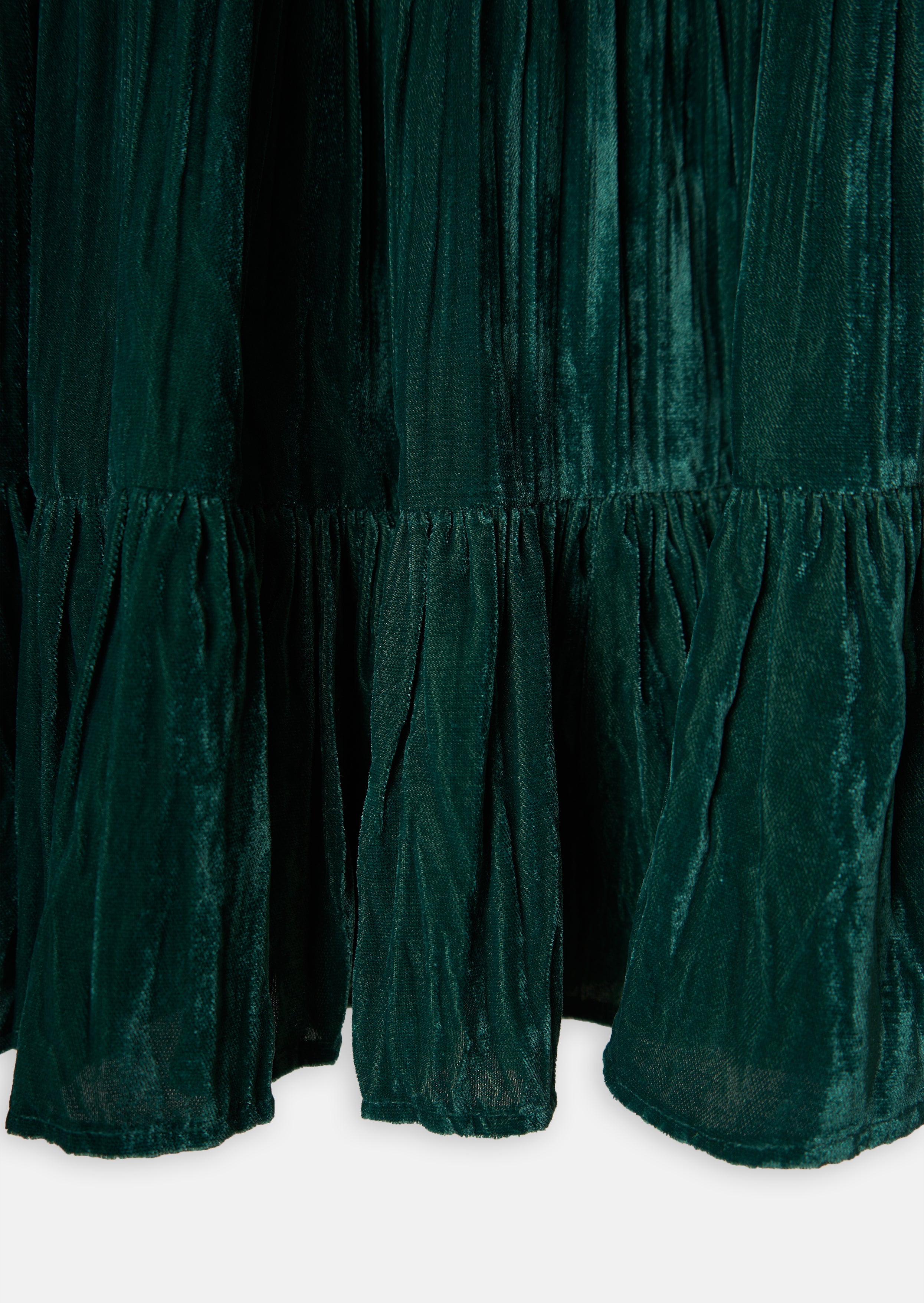 Girls Green Velvet Tiered Premium Dress