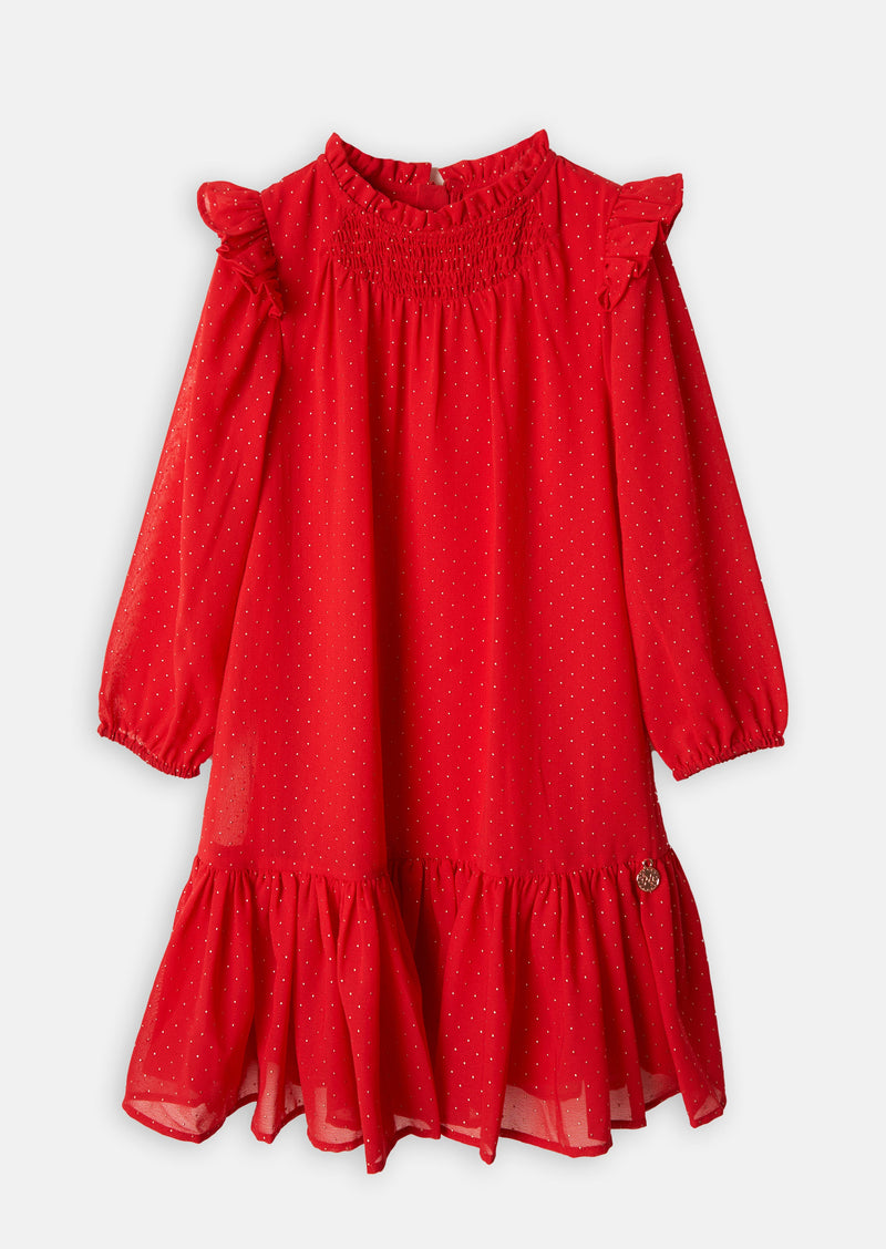 Girls Foil Dot Printed Red Dress