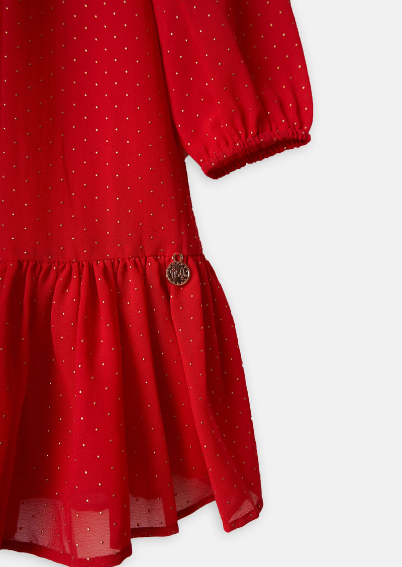 Girls Foil Dot Printed Red Dress