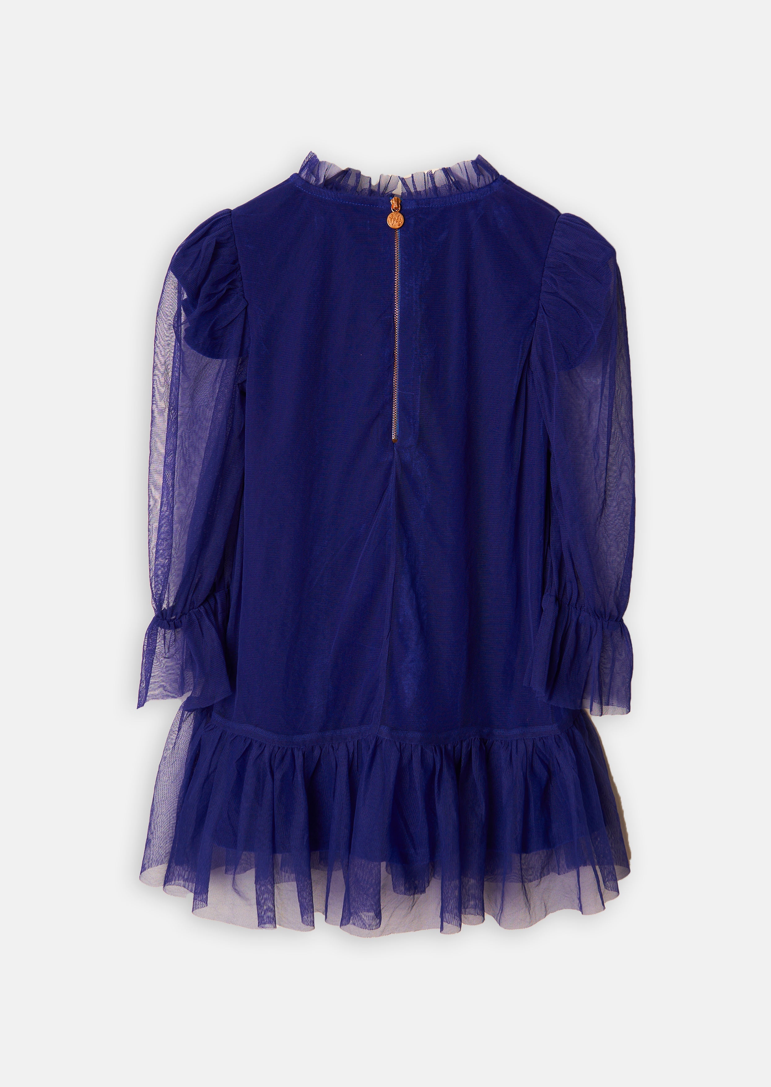 Girls Blue Mesh Layer Premium Dress