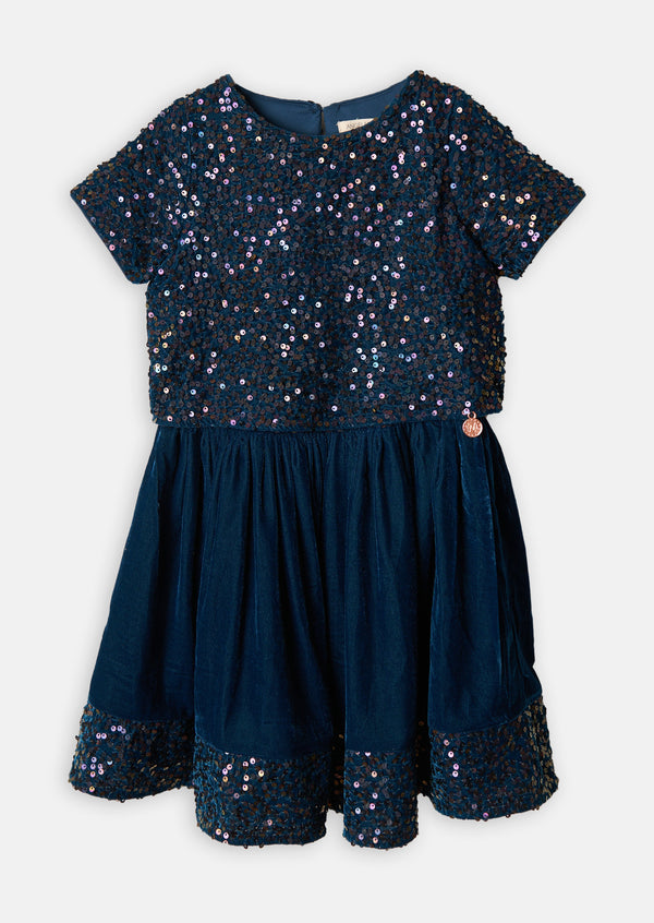 Girls Blue Sequins Embellished Tutu Dress