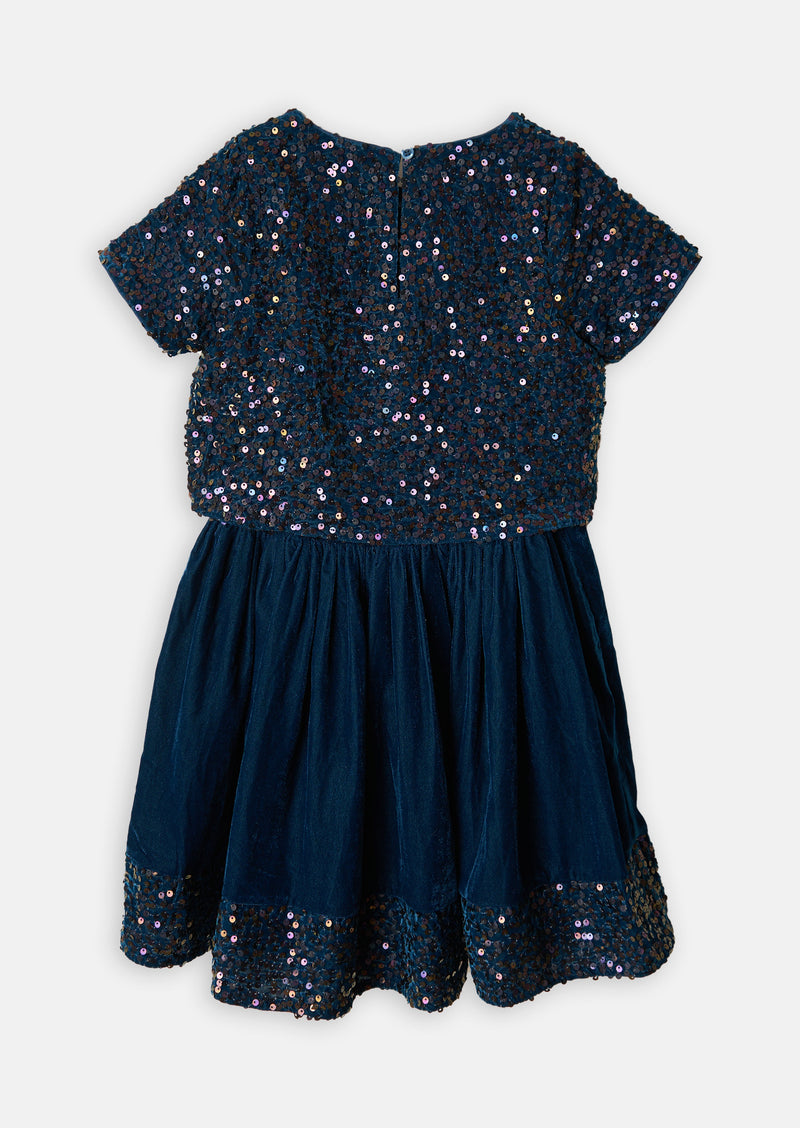 Girls Blue Sequins Embellished Tutu Dress