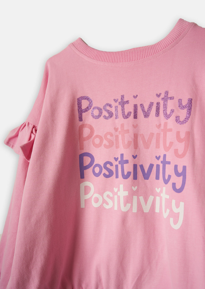 Girls Positive Vibes Printed Pink Sweatshirt