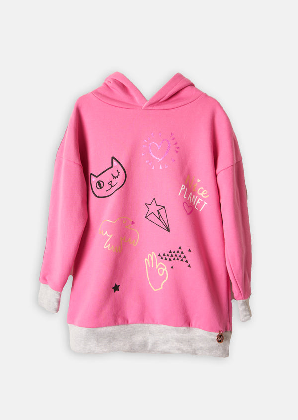 Girls Planet Printed Pink Sweatshirt with Hood