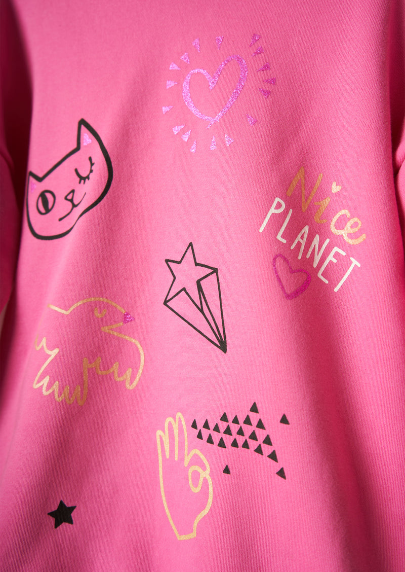 Girls Planet Printed Pink Sweatshirt with Hood