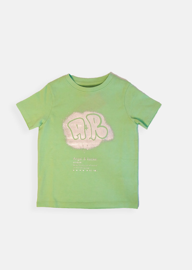Girls Green Foil Printed Graphic T-Shirt