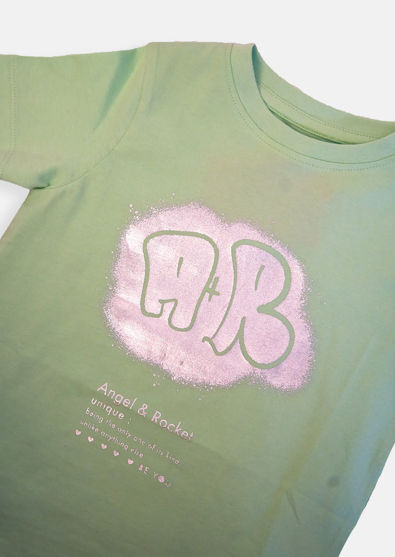 Girls Green Foil Printed Graphic T-Shirt